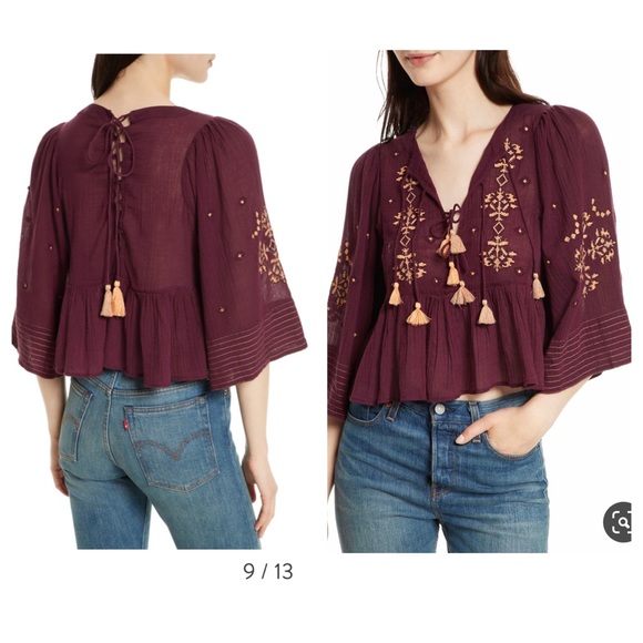 Free People Tops - Free People Embroidered Tassel Crop Top